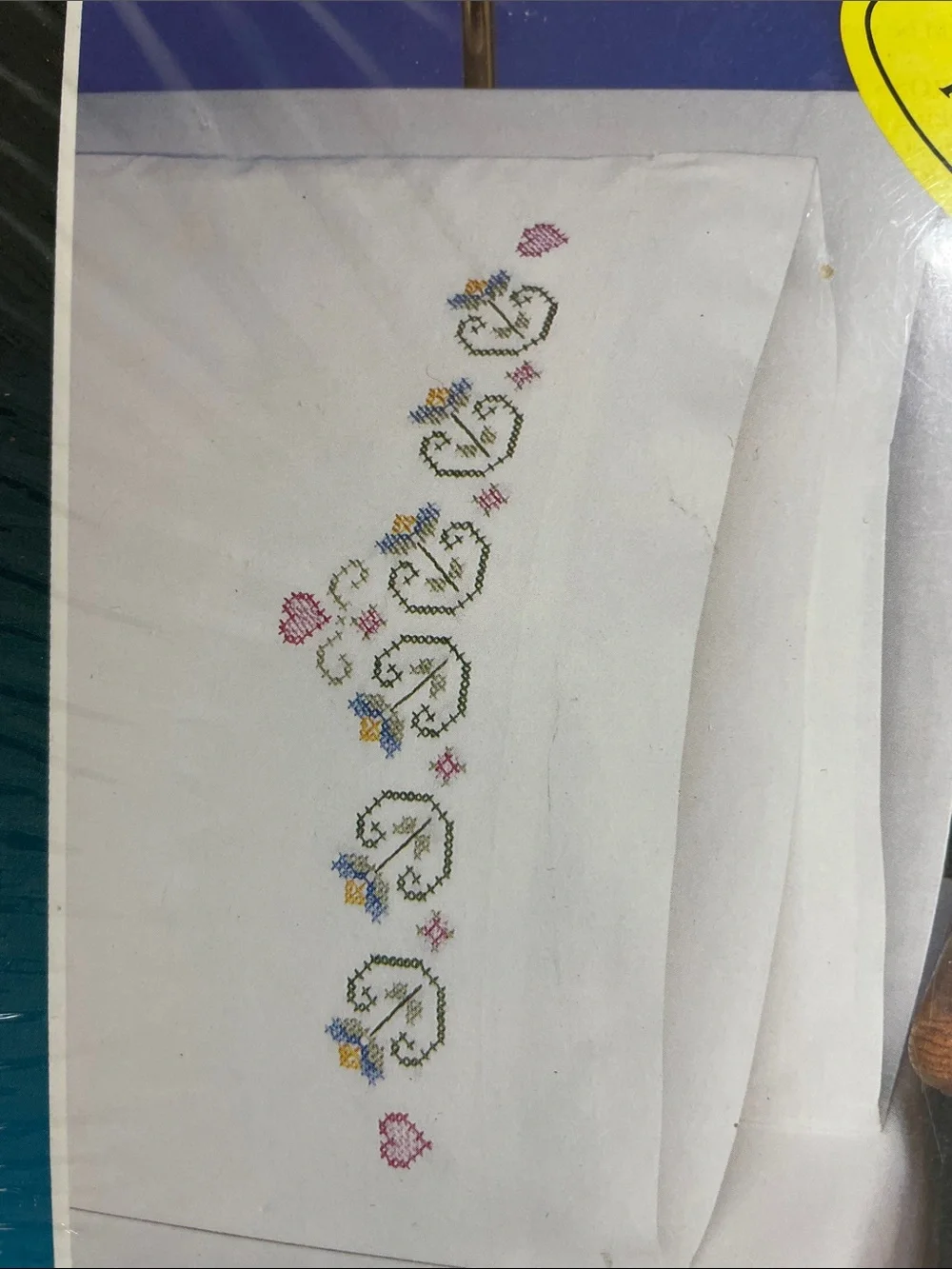 Vintage 1990 Bucilla Hearts & Tulips Stamped Pillowcase Pair Cross Stitch Kit
